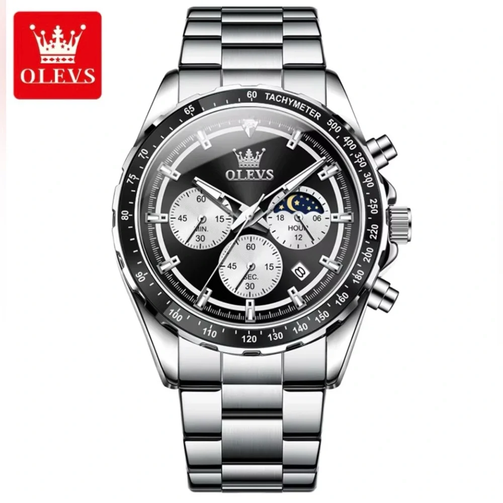 NWT NIB OLEVS Silver Chronograph Quartz Watch